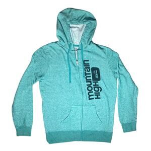 Mountain High Full Zip Hooded Sweatshirt Mens Womens Turquoise Front Logo